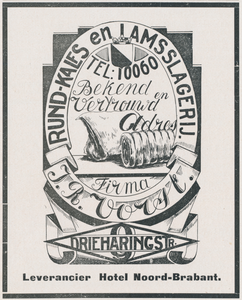 712830 Advertentie van de rund-, kalfs- en lamsslagerij firma I.R. Vorst, Drieharingstraat [9], gepubliceerd in een ...